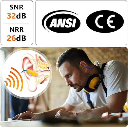 Dison 100Pairs Silicone Ear Plugs, 32dB Corded Reusable Earplugs for Hearing Protection, Noise Reduction for Shooting Range, Work, Travel