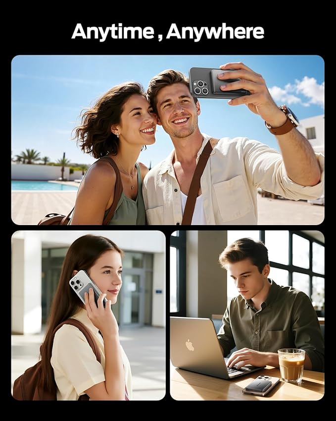 MOVE SPEED 0.5'' 10,000mAh Magnetic Power Bank, MagSafe Portable Charger iPhone 17 Air Accessories,Magsafe Battery Pack for iPhone 17 Pro Max Air/16/15/14/13/12,Travel Essential,Glacier Gray