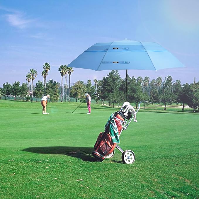G4Free 62inch Portable Golf Umbrella Automatic Open Large Oversize Vented Double Canopy Windproof Waterproof Sport Umbrellas(Sky Blue)