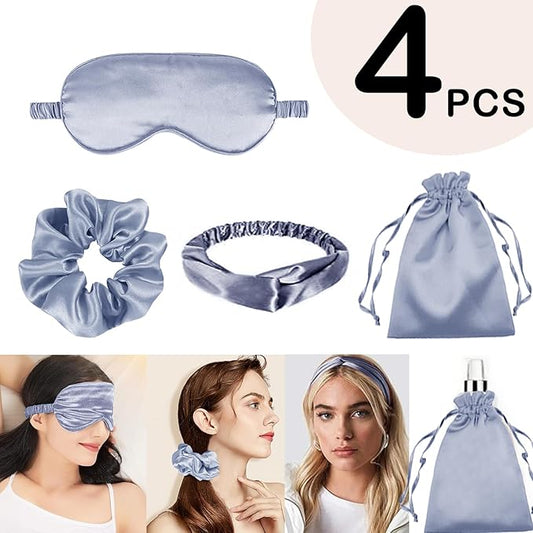 4Pcs Silk Sleep Masks Satin Eye Mask Silky Eyes Cover Blindfold Eyeshade Headband Scrunchies Pouch Bags Bridesmaid Gifts