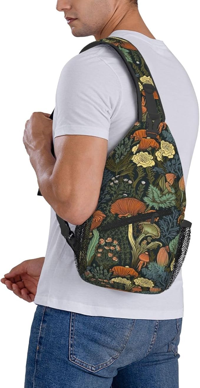 Botanical Mushroom Sling Backpack Crossbody Bag Casual Chest Bags Travel Hiking Daypack Shoulder Bag for Women Men