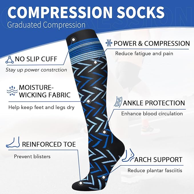 Graduated Copper Compression Socks for Men & Women Circulation 8 Pairs 15-20mmHg - Best for Running Athletic Cycling