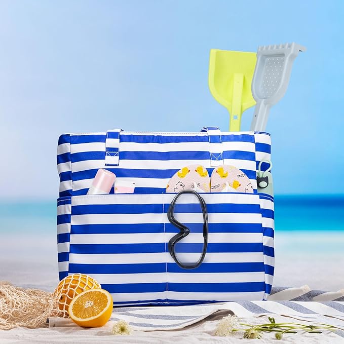 KABAQOO Extra Large Beach Bag Waterproof Sandproof Women Beach Tote with Zipper & Wet Compartment for Pool Gym Grocery Travel