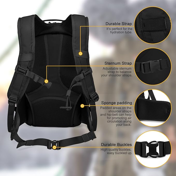 Mardingtop 28L Tactical Backpack for Men with Velcro Patch, Molle EDC Motorcycle Backpacking Backpack for Hiking,Camping, Hunting