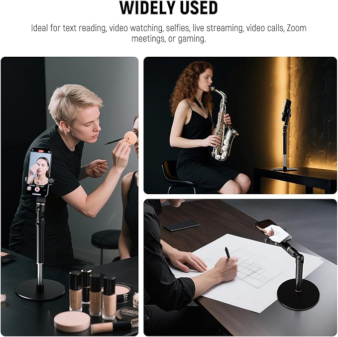 NEEWER Basics Cell Phone Stand for Desk, Adjustable Phone Holder Clamp with Weighted Metal Base, Office Table Phone Mount Compatible with iPhone 16 15 Pro Max Plus Samsung for Video Recording, ST006