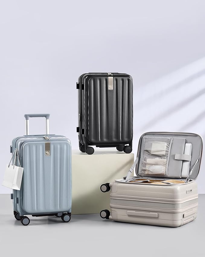 Hanke 24 Inch Expandable Luggage Top Opening Checked Bag Luggage Hard Shell Suitcases with Wheels Lightweight Travel Luggage Medium Suitcase with Lock for Woman Men-Grey