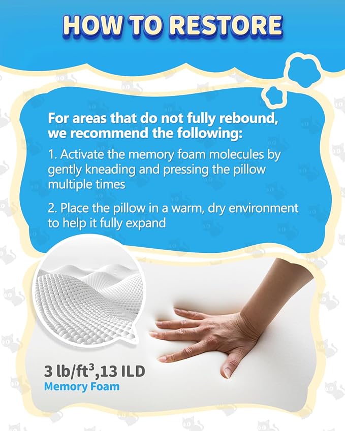 Memory Foam Kids Travel Pillow, Kids Neck Pillows for Travel Car, Cute Airplane Pillow, Washable (Black Cat, 3-5 Y/O)