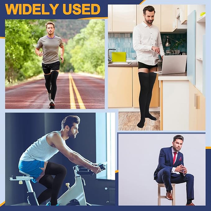 Zhanmai 2 Pairs Thigh High Men's Compression Socks 20-30 Mmhg Compression Stocking with Silicone Grip Men's Dress Socks (X-Large)