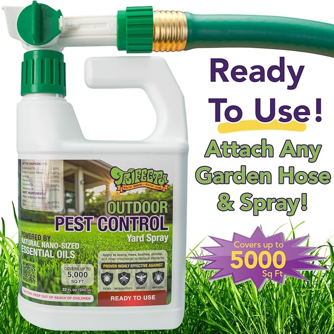 Trifecta Outdoor Pest Control | Natural mosquito repellent, tick, gnat, & mosquito backyard control | Pet & Kid Safe | Hose-End pest control spray for Lawns, Trees, Bushes, Patios & More (32oz 1-Pack)