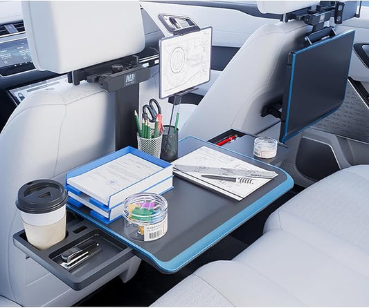 Diodceraic Aluminum Alloy Car Tray Table Adjustable Seat Back Laptop Desk Portable Foldable Car Seat Table Travel Tray with Mobile Phone and Tablet Holder for Car Travel,Working, Writing, Eating