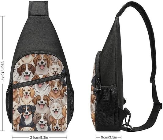 SWEET TANG Cool Sling Backpack for Men Women, Multipurpose Crossbody Shoulder Bag Puppy Dogs, Travel Hiking Zippered Daypack, Adjustable and Breathable