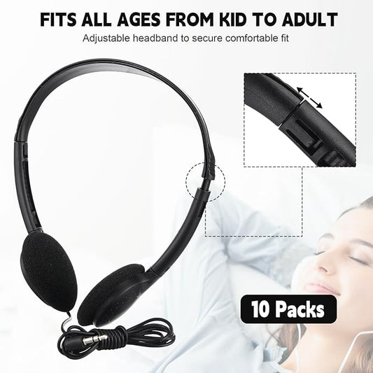 Konohan 30 Pack Headphones Bulk Headphone for School Classroom Student Wired Headphones Adjustable with 3.5 mm Jack for Adults (Black)