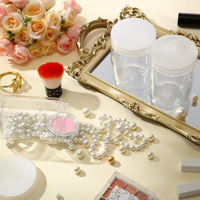 SATINIOR 12 Pack Plastic Container Jars with Lids Round Clear Travel Cosmetic Container Jars for Toiletries, Lotion, Cream, Ointments, Makeup, Rhinestone, Samples, Kitchen Storage(10 oz,Clear)