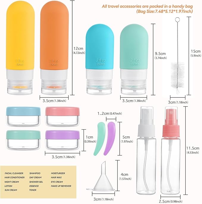 16 Pack Travel Bottles Set - TSA Approved Leak Proof Silicone Squeezable Containers for Toiletries, Conditioner, Shampoo, Lotion & Body Wash Accessories (White)