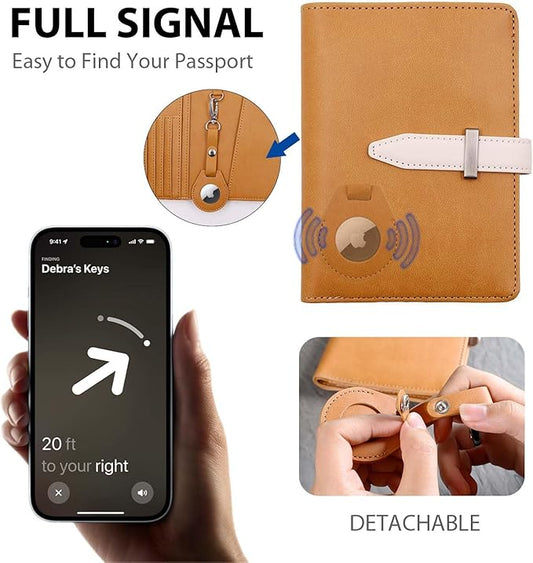 Deziliao Passport wallets, Mulit-purpose RFID Blocking Passport Holder AirTag Wallet, Travel Wallet Cover Case(Brown)