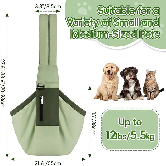 Bartuke Dog Carrier Sling, Hands Free Pet Sling Carriers for Small Dogs and Cats, Thick Padded Shoulder Strap Adjustable Dog Carriers with Storage Pocket, Water-Resistant Puppy Carrier Purse, Green