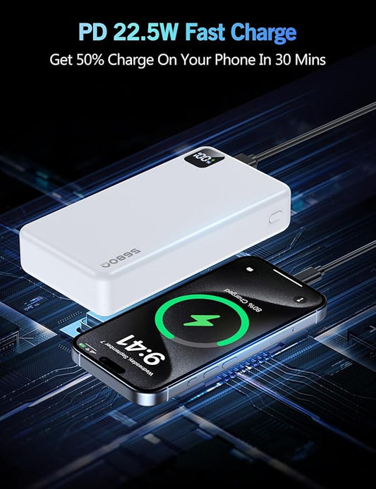 Portable Charger Power Bank, 56800mAh Portable Power Bank, PD 22.5 W Fast Charging Large Capacity Battery Pack for Travel Camping Essential Compatible with iPhone 17/16/15/14/13 Series, iPad-White