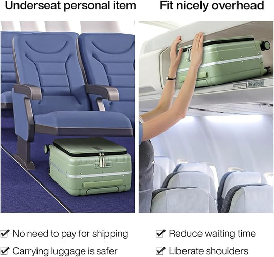 Hanke 16 Inch Underseat Carry On Luggage with Wheels,Small Hard Shell Suitcases for Weekender,Top Opening Lightweight Travel Luggage Suitcase for Womem Men,Bamboo Green.