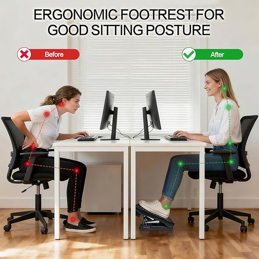 Scalebeard Foot Rest for Under Desk at Work,Height Adjustable Infinite Angle Ergonomic Foldable Footrest for Office, Gaming,Computer, Removable Pad Desk Foot Stool with Massage Beads,All-Season(Brown)