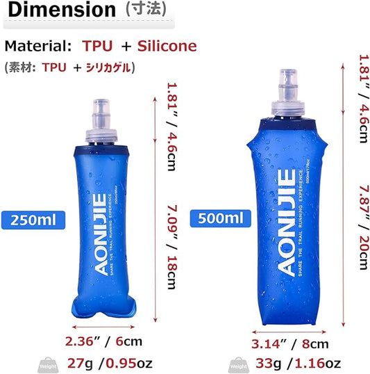 Azarxis TPU Soft Flask Collapsible Water Bottles BPA-Free 250ml 350ml 500ml 600ml for Hydration Vest Pack Running Hiking Cycling Climbing