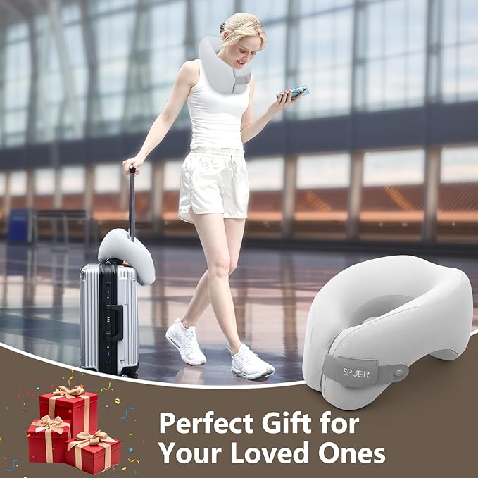 2in1 Ergonomic Memory Foam Travel Neck Pillow, Travel Pillow for All Sleep Positions on Flights, Road Trips, and Long Distance Travel with Drawstring Bag (Adjustable Hook & Loop Tape)