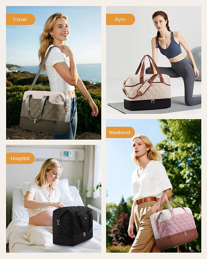 LOVEVOOK Weekender Bags for Women with Shoe Compartment, Lightweight Travel Duffle Bag with Wet Pocket, Hospital Overnight Bags for Women Labor Delivery, Personal Item Carry On Bag for Gym, Sport