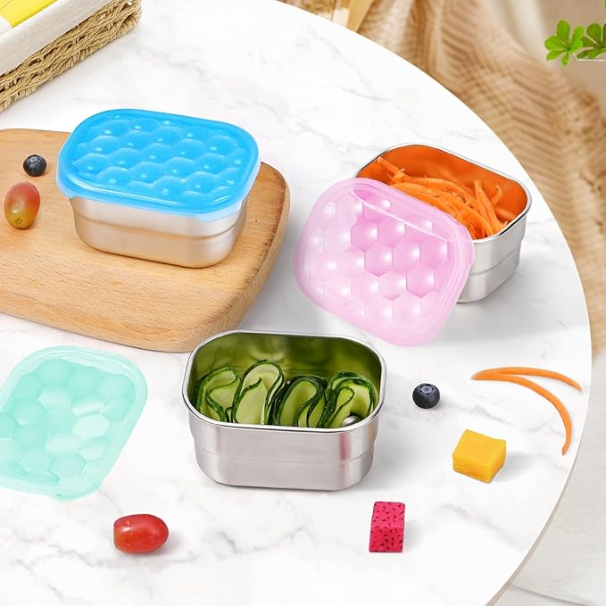 Snack Pro - Small (1 CUP) Stainless Steel Snack Containers for Kids | Easy Open Leak Proof Food Containers with Silicone Lids - Perfect Metal Toddler Lunch Box for Daycare and School (8oz)