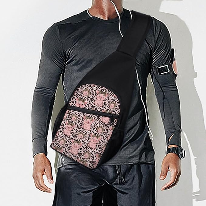 SWEET TANG Sling Backpack for Women, Cute Multipurpose Crossbody Shoulder Bag, Comfortable and Lightweight Adjustable Travel Hiking Daypack Cute Pig Leopard Print Pink