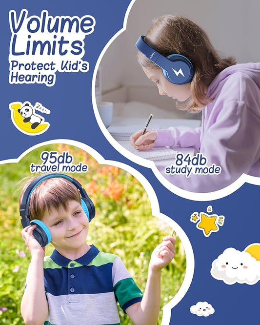 seenda Kids Bluetooth Headphones, JCH-01 Kids Wireless Headphones for School, 85/94dB Volume Limited, 45H Playtime, 3 Lighting Modes, Built-in Mic Headset with Aux Cord for iPad/Tablet, Dark Blue