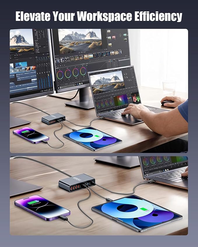 695W USB C Charger Block,10-Port USB C Charging Station GaN IV Travel Essentials Multiple Port Charging Station,100W Laptop Fast Charger Adapter for MacBook Pro/Air,DELL,iPad,iPhone,Samsung Galaxy