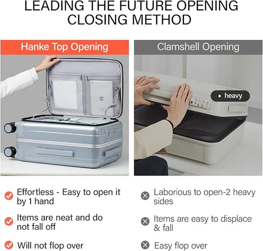 Hanke 24 Inch Checked Luggage Front Opening Rolling Suitcase Hard Sided Luggage with Spinner Wheels for Travel Woman Men.(Grey)