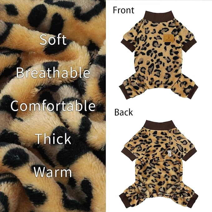 XPUDAC Dog Sweater Leopard Fleece Dog Pajamas for Small Medium Dogs Girl Boy Pet Winter Clothes for Winter Christmas(Medium)