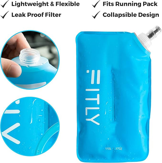 FITLY Soft Flask - Shrink As You Drink Soft Water Bottle for Hydration Pack - Folding Water Bottle Ideal for Running, Hiking, Cycling, Climbing & Rigorous Activity