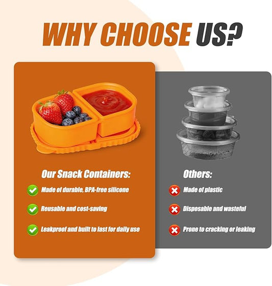 2 Pack Reusable Silicone Snack Containers With Lids, 8.5oz Two Compartment Snack Container, Snack Containers With Lids, Leakproof Snackle Boxes For Travel, Picnics (White, Yello)