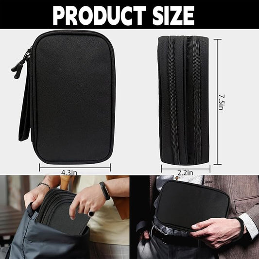 SUNRISING Travel Electronic Organizer Bag - Portable Waterproof Double Layer Large Capacity Storage Case for Charger, Cables, Phone, Earphone, Flash Drive & More Travel Essentials (Black)