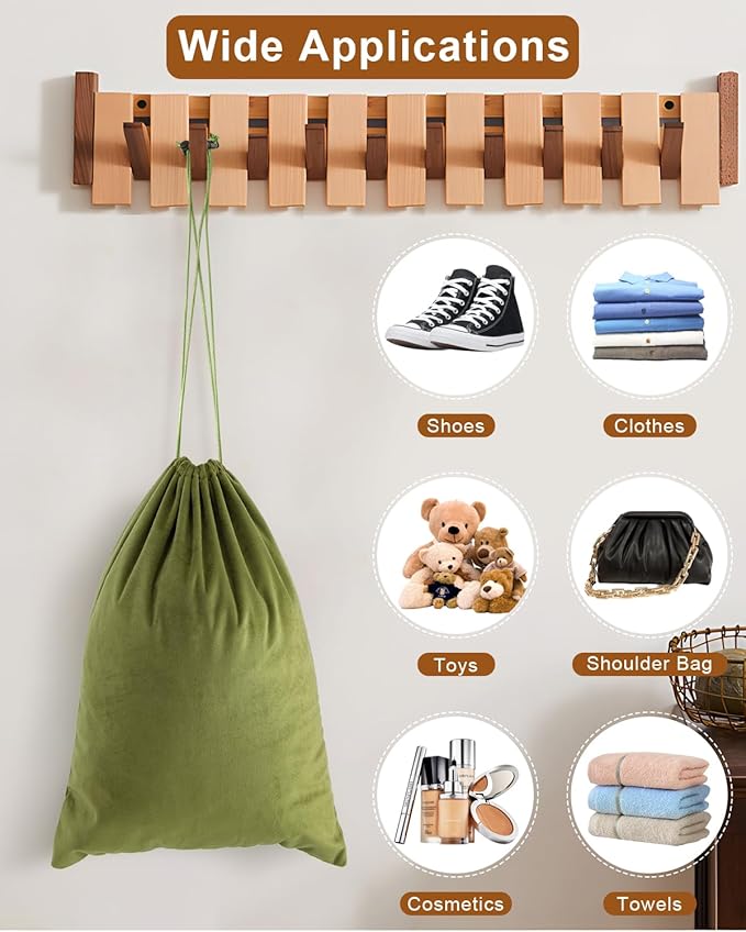 FantasyLife Shoe Bags for Travel, Washable Dust Bags for Storage & Packing, Flannel Shoe Pouch with Drawstring Closure for Purses, Handbags, Shoes & Toys (2, Sage Green)