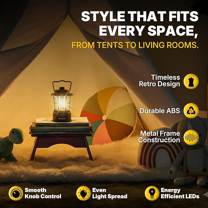 LUXPRO Retro LED Lantern - Battery-Powered Emergency Lantern - Water Resistant - Bright LED Lamp for Indoor & Outdoor Use - Use for Tents, Hiking or Hurricane Prep (Black, Pack of 1)