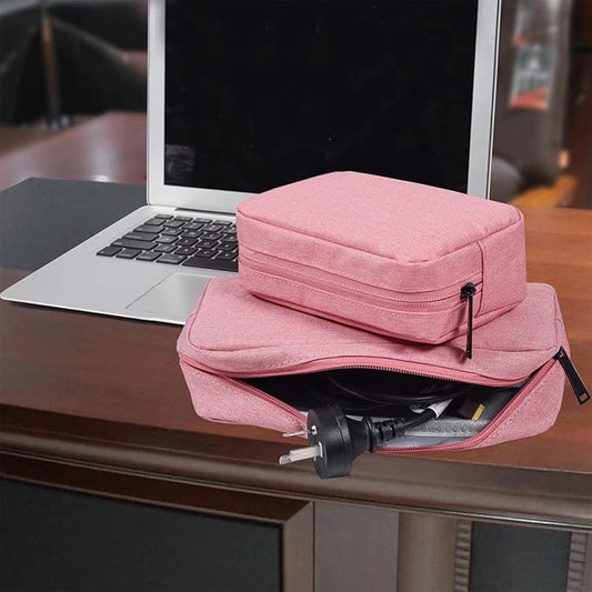Electronic Organizer Bag, Travel Cable Organizer Bag Waterproof Portable Electronic Accessories Storage Multifunctional Case for Charger, Mouse, Power Bank, Cosmetics Kit (Small+Big, Pink)