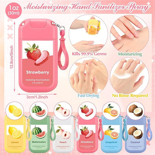 6 Pack Hydrating Hand Sanitizer Spray Travel Size Hand Sanitizer with Keychain Portable Pocket Spray Reusable Sprayer Bottle for Women Adults Office Family School Purse Backpack