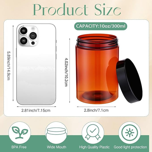 SATINIOR 12 Pack 10 oz Plastic Container Jars with Lids Round Clear Travel Cosmetic Container Slime Jars for Toiletries, Lotion, Cream, Ointments, Makeup, Rhinestone, Samples, Kitchen Storage(Amber)