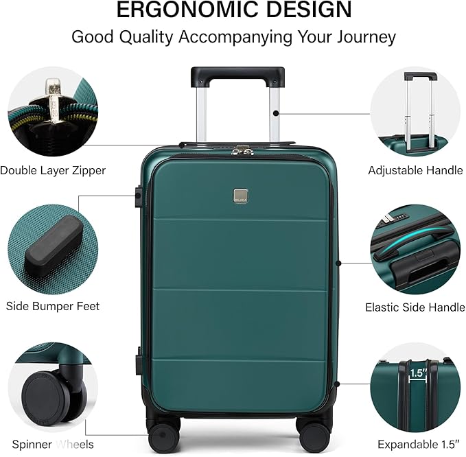 MILADA Expandable Checked Luggage 24 Inch Top Opening Travel Luggage Hard Shell Suitcases with Wheels TSA Approved Luggage Trunk Rolling Medium Checked Suitcase, Blackish Green