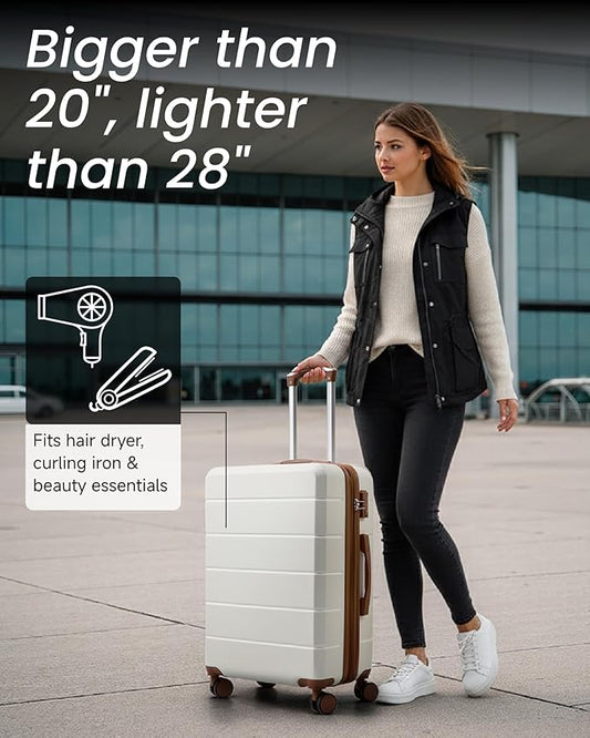 24 Inch Luggage with Spinner Wheels, Expandable Hardside Medium Checked Suitcase, Blue