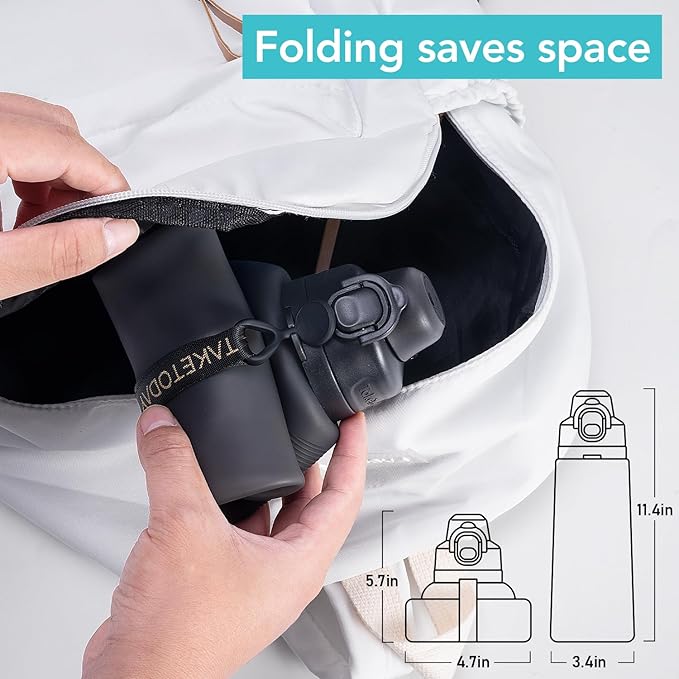 TakeToday Collapsible Water Bottles 32oz, Foldable Travel Water Bottle, BPA Free, Silicone Water Bottle Leakproof for Hiking, International Travel, Outdoors