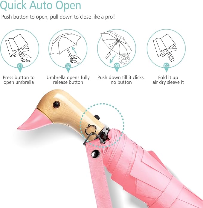 Duck Umbrella - Compact Travel Umbrella with a Cute Duck Head Handle for Women