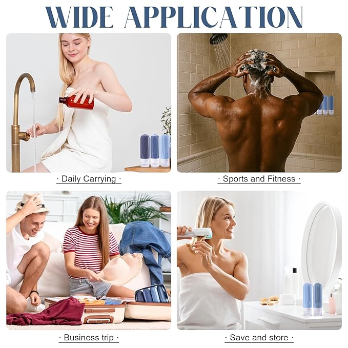 Travel Bottles for Toiletries, 3oz TSA Approved Travel Size Toiletries, Silicone Leak-Proof Refillable Containers, Squeezable Liquid Essentials Bottles W/Clear Bag (BLUE)