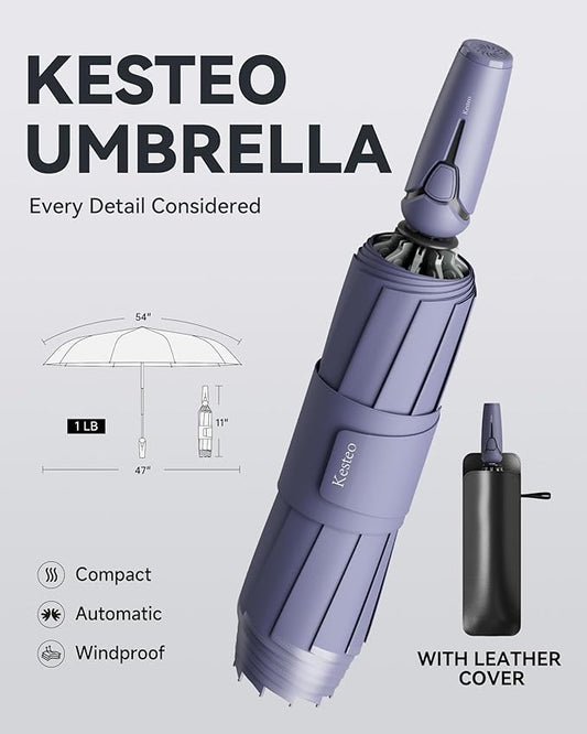 Windproof Travel Umbrella for Rain, Withstand 85MPH Winds, 54 Inch Automatic Reverse Fold Umbrellas Easy Auto Open Close, Portable Compact Umbrella Includes Cover Bag, Perfect for Travel, Car, Commute, Women Men, Backpack