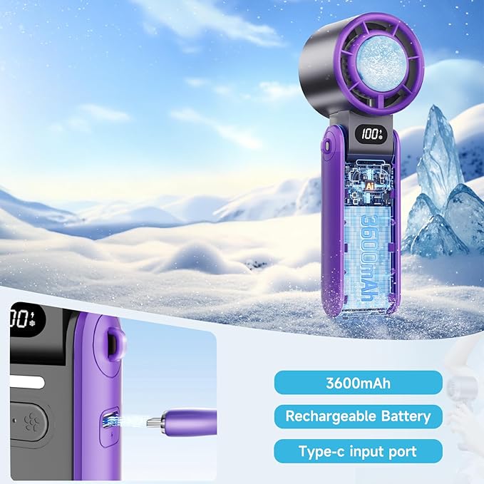 Portable Handheld Turbo Fan with Cooling Plate, 1–100 Stepless Speeds Rechargeable Personal Mini Fan, Perfect Summer Gift for Office Camping Travel Outdoor (Grey purple)
