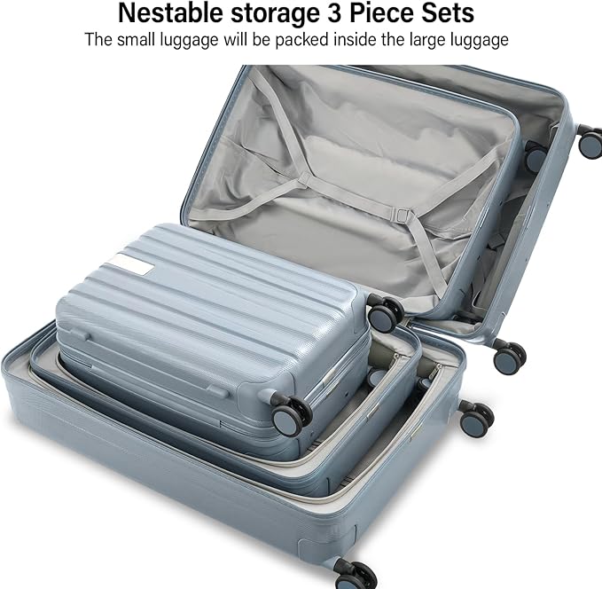 Hanke Expandable Hardshell Luggage Sets 3 Piece Extra Large Suitcases with Lock,28 Inch Luggage with Spinner Wheels, PC Travel Suitcase for Women Men 20 24 29Inch,Grey