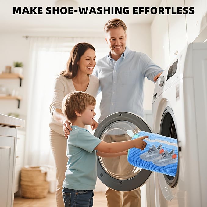 2Pcs Shoe Washing Machine Bag, Quick & Easy Cleaning, Laundry Shoe Bag for Washer and Dryer, Cleaning Bag for Sneaker & Most Shoe Types and Sizes (Blue)