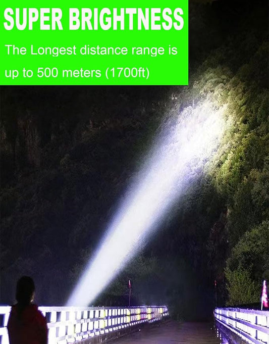 SUYOOULIN Solar Rechargeable LED Soptlight Flashlight, Super Bright 7000LM Handheld LED Searchlight, Multifunctional Camping Lantern Light, 8 Light Modes, Waterproof IPX4, for Emergency, Home